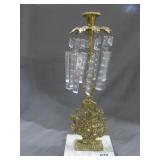 Vintage cast brass candle stick luster w/ beveled