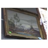 Original oil on canvas in carved frame of Sheep