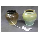 2pcs RAFCO Fulper 4.5" vases in brown/beige &