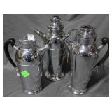 Three vintage stainless steel shakers