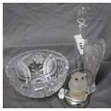 Four pcs cut crystal inclfloral bowl, owl & two