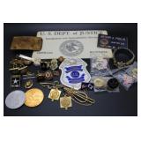 Immigration belt buckle, Justice Dept sign, Law