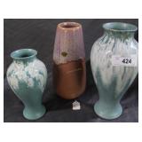 Three Royal Haegar glazed vases - two seafoam &