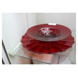 Two ruby Center display round serving plates