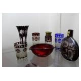 Seven pcs cut to clear cut glass: bud vase,