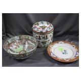 Early covered ginger pot, Imari center bowl, &