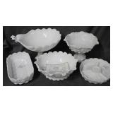 Five pcs Westmoreland milk glass incl shell