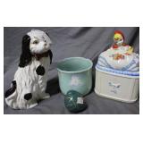 4pcs Porcelain: Staffordshire dog, Cookie jar,