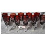 Nine ruby cut to clear champagne glasses