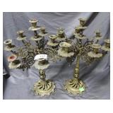 Pair of brass Eight light candelabras