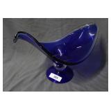 Art glass cobalt wave contemporary center bowl