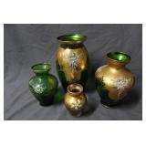 Four pcs Venetian HP floral glass vases