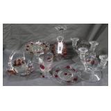 Six pcs Pressed glass floral painted -