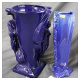 Two Pieces Royal Haegar cobalt pottery vases -