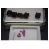 Five Smokey Topaz & ruby cut glass gemstones