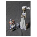 Lladro girl on phone & sad clown with puppy