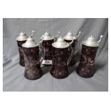 Six ruby cut to clear beer steins