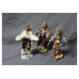 Three Kachina dolls - Owl, Eagle Dancer, & mud