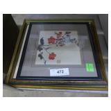 Four Chinese framed prints incl silk
