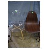 Chairs, two, molded seats, one Lucite with