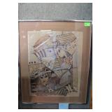 Mid Century drawing on paper of abstract