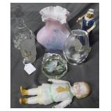 Kosta glass vase, Blue Jay paperweight, porcelain