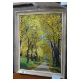 Acrylic on canvas of Fall country road framed .