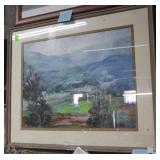 Framed Watercolor on canvas of landscape 27.5" x