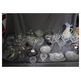 Two shelves cut crystal glassware incl etched