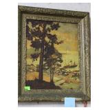 Art Sea shore village,lighthouse,schooner