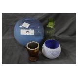 4pcs art glass - swirl vase, rose bowl, bud vase