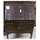 Locking drop front desk with brass hinged accents