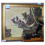 Haitian harbor scene acrylic on canvas 28.5" x