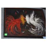 Original oil on canvas of fighting roosters 21.5"