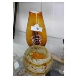 Two contemporary orange art glass vases