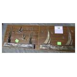 Two hand hammered wall plaques - Sailing ships &