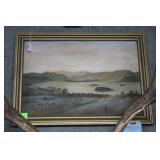 Landscape painting cattle drawing in lakeside