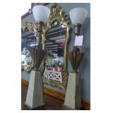 Pr. Mod up light lamps, simulated wood bases w/