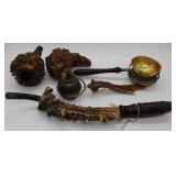 Five antler trinkets: tea strainer, stopper,