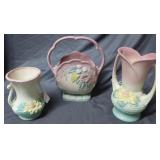 Three Hull vases incl handled basket