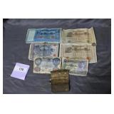 German currency, Buffalo nickel, & coin holder