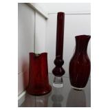 Three pcs ruby glass: Murano style crackle