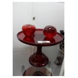 Outstanding ruby cake plate with blown glass