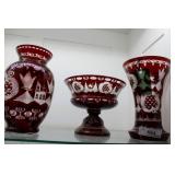 Three pcs ruby cut to clear: boulbus vase,