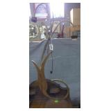 Mid Cent Modern lampBrass & hardwood. Scroll