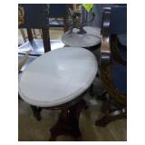 2 Lyre design base oval end tables