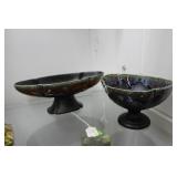 Two Royal Haeger Black Peacock compotes