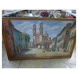 Large mediterranean framed  acrylic on canvas