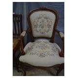 Formal armchair Floral needlepoint seat back and