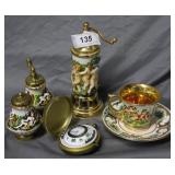 Five pcs CapodiMonte - pepper grinder, clock,